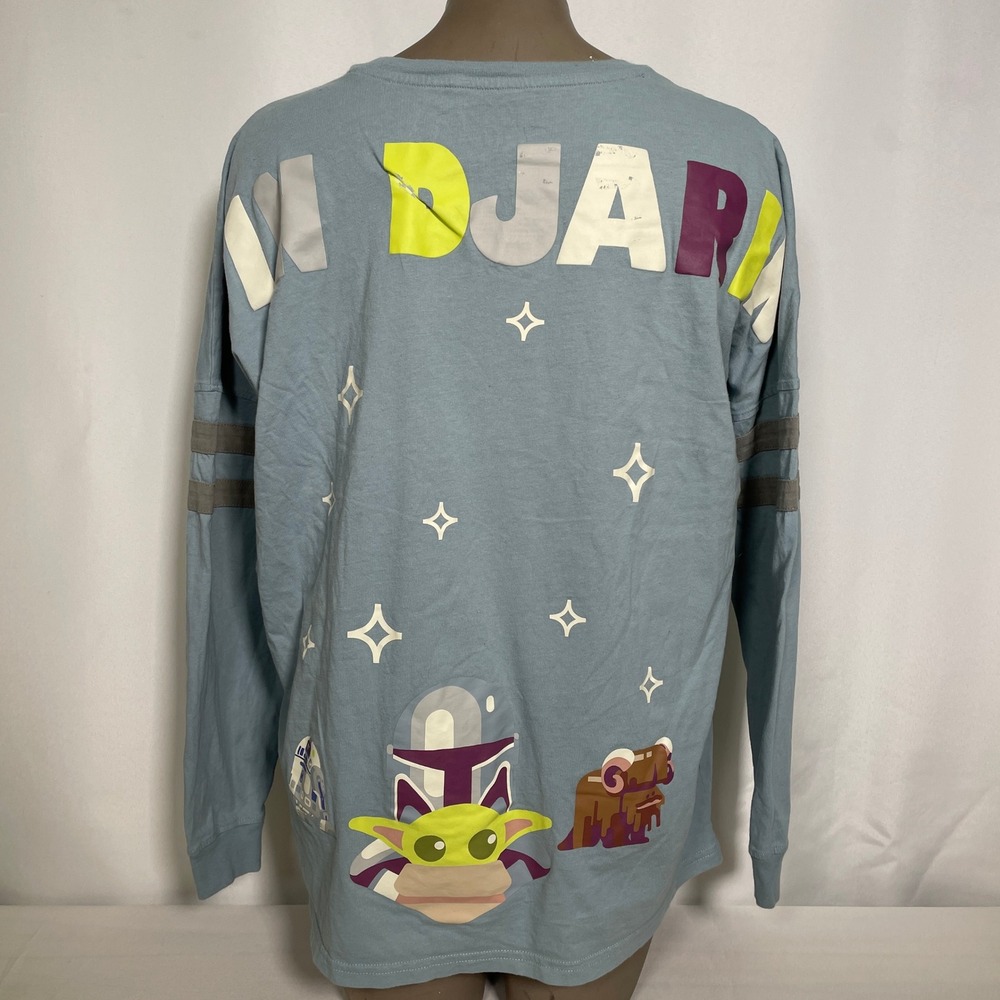 Star Wars Grogu Din Djarin Her Universe Long Sleeve Blue T-Shirt Women's LARGE
